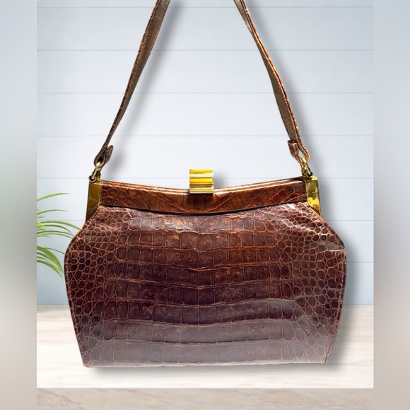 Handbags - Vintage 1940’s-50’s - Genuine Crocodile Leather Women's Bag & Coin Purse